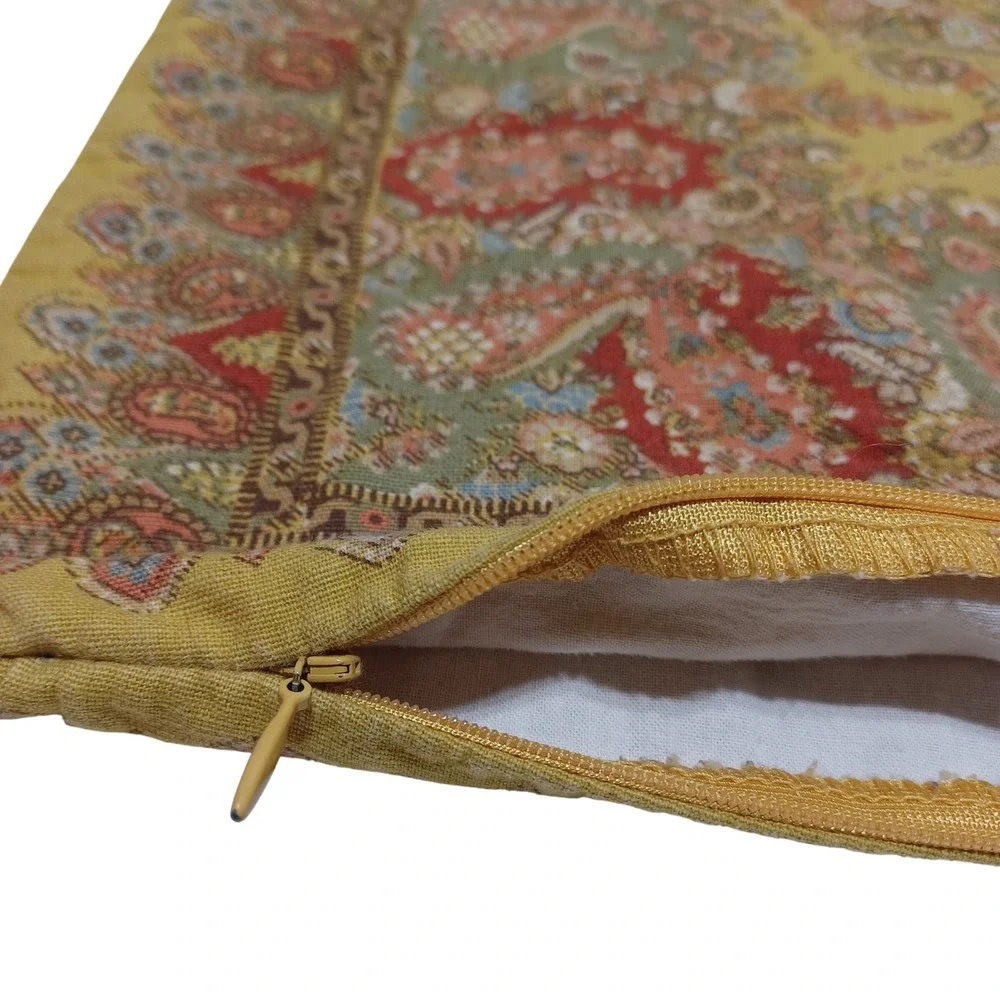 Pottery Barn 24x24 Pillow Covers Set of 2 Yellow Paisley Cotton Linen Boho Chic